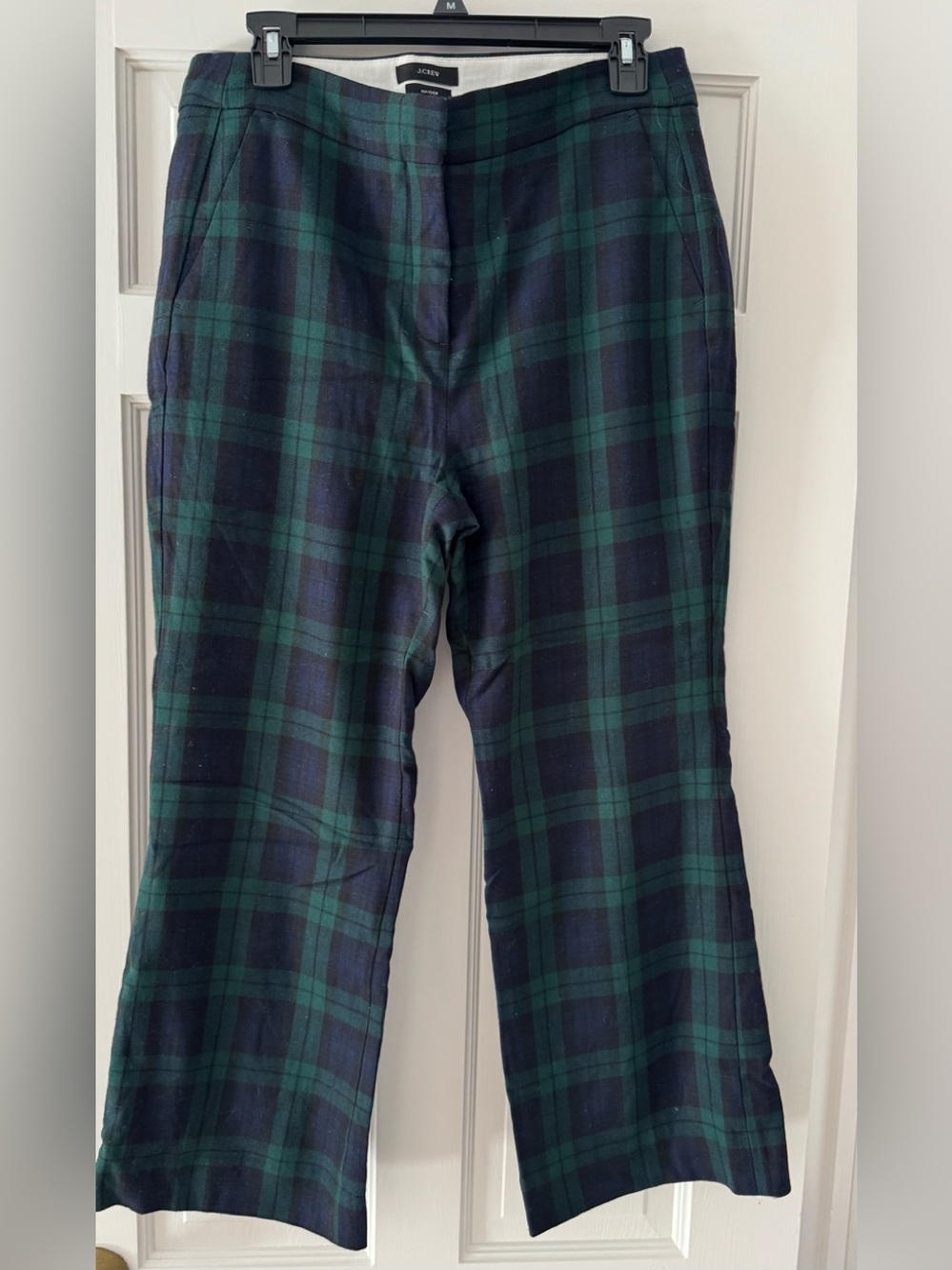 J. Crew Navy & Green Plaid Wide-Leg Pants